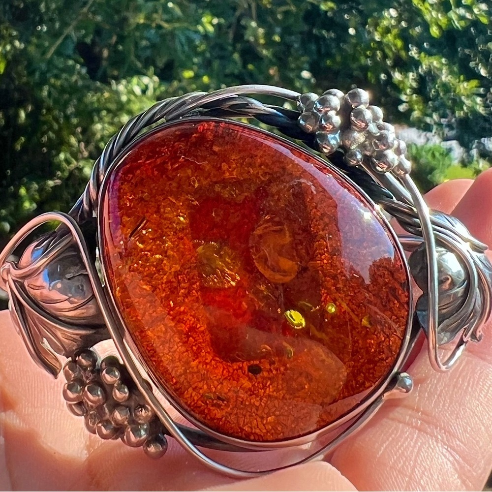 Vintage✨ Baltic Amber 925 Sterling Silver Cuff Bracelet